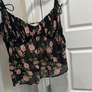 For Love And Lemons Black and Pink Ruched Camisole